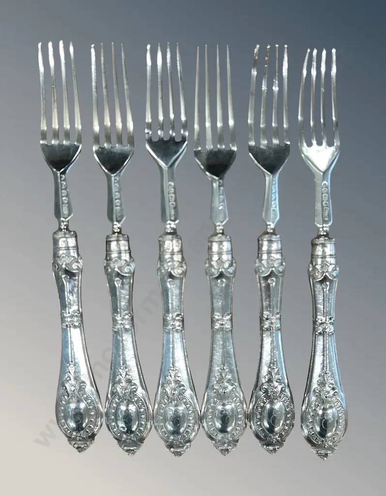 Six Sterling Silver Forks, Sheffield 1912, TW186gms Image 1++