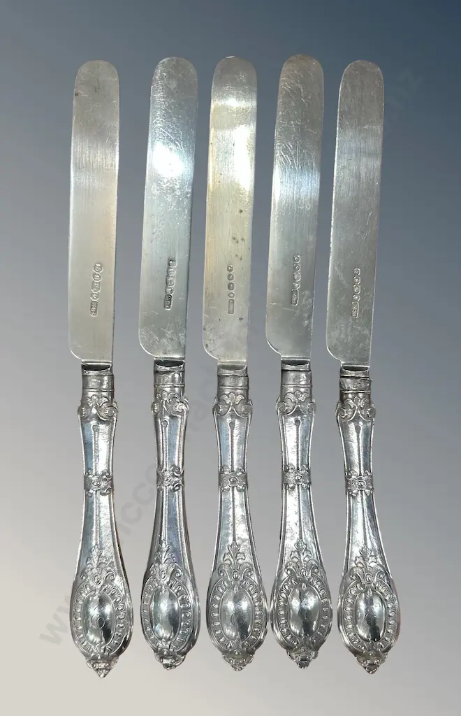 Five Sterling Silver Knives, one AF, Sheffield 1921, TW226gms Image 1++