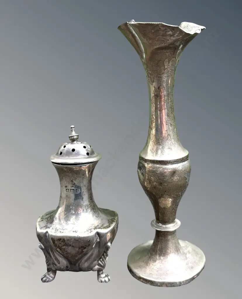 Sterling Silver Pepper Pot and Vase AF, TW85gms Image 1++
