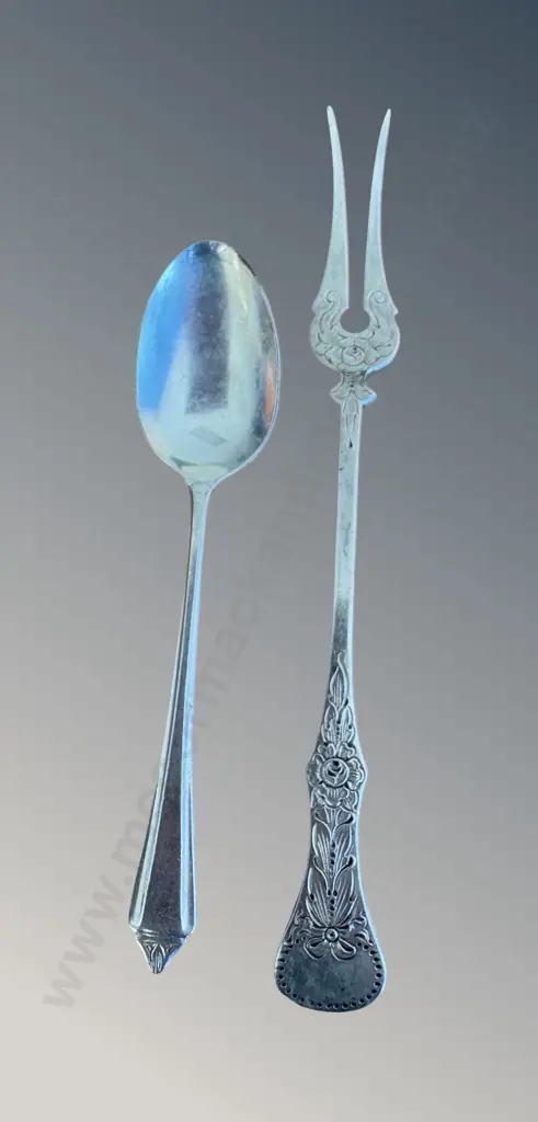 Sterling Silver Teaspoon and .830 Silver Pickle Fork, TW44.5gms Image 1++