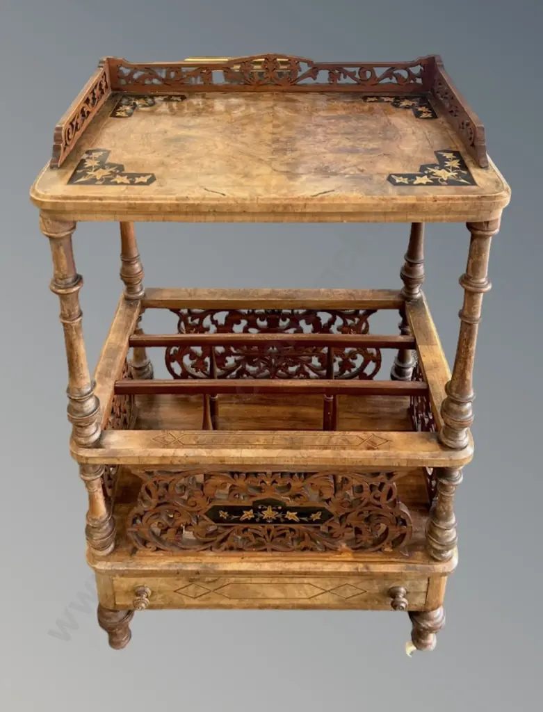 Walnut Music Canterbury with Floral Fretwork and Ebonised Panels H92xL60xD40cm Image 1++