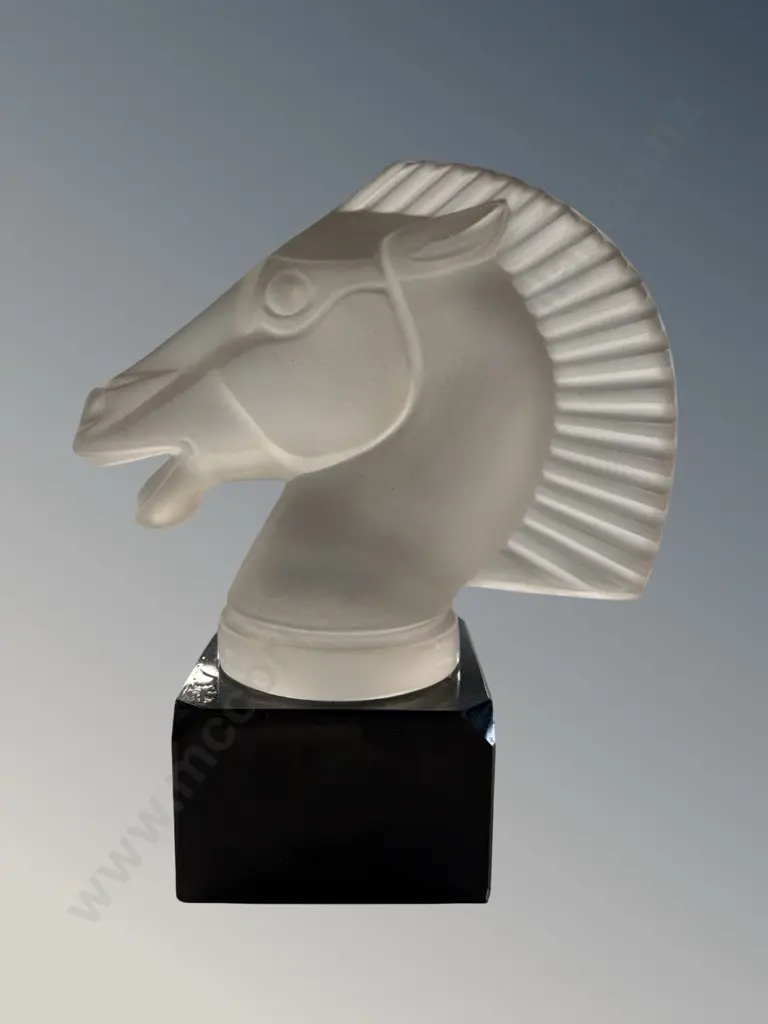 Czech Bohemian Curt Schlevogt Art Deco Horse Head Glass Sculpture, in the style of Lalique 'Long Champ' H18.5cm Image 1++