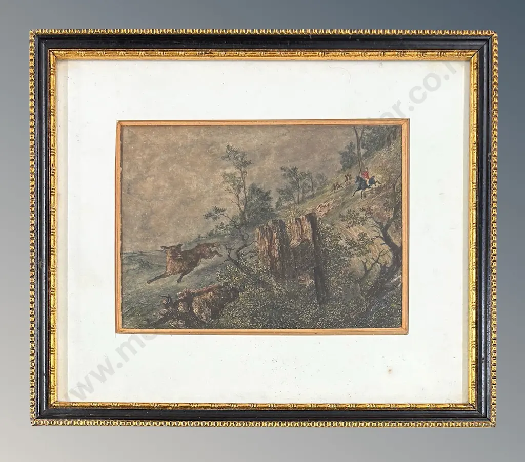 Hunting Scene - oil on board, 90x130mm Image 1++