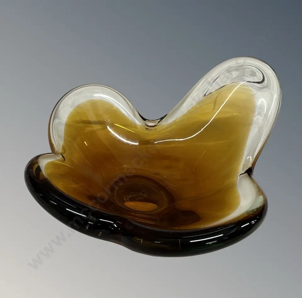 Murano Glass Amber and Clear Glass Bowl D24cm Image 1++