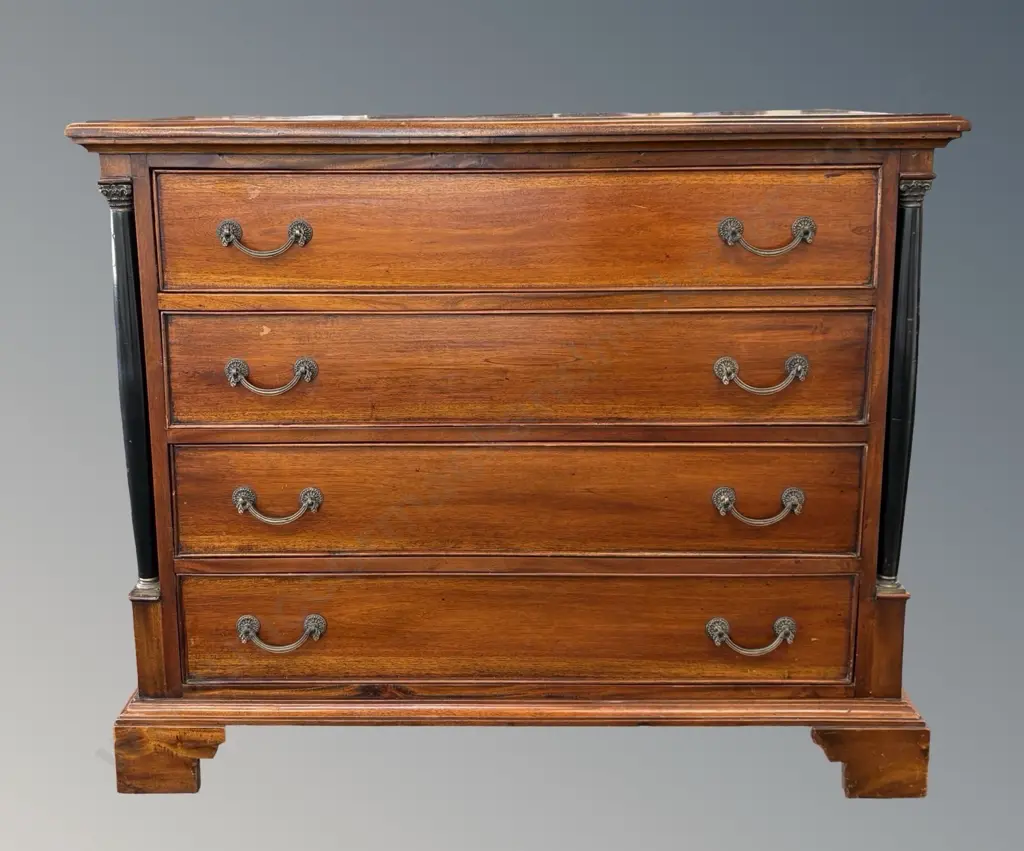 Cedar Four Drawer Chest with Brass Drawer Pulls and Ebony Supports L101xD48xH84cm Image 1++