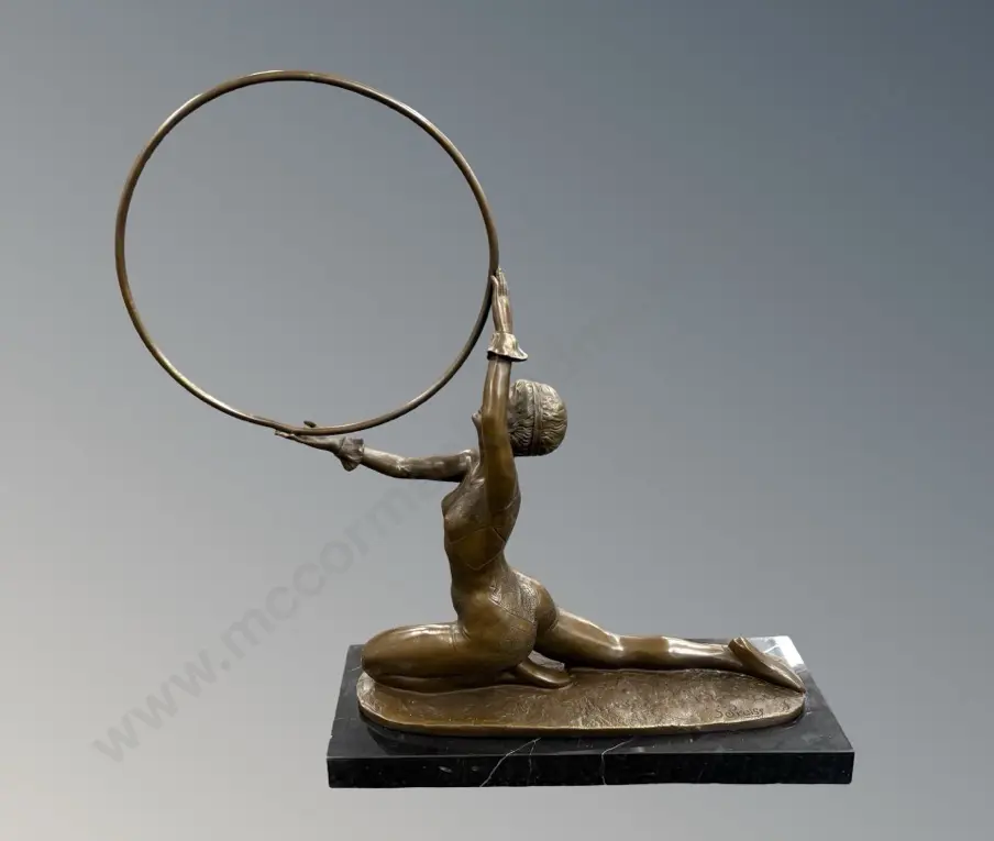 Bronze Figurine with Hoop on Marble Base, after S Preiss, H43xL31.5xW11cm Image 1++