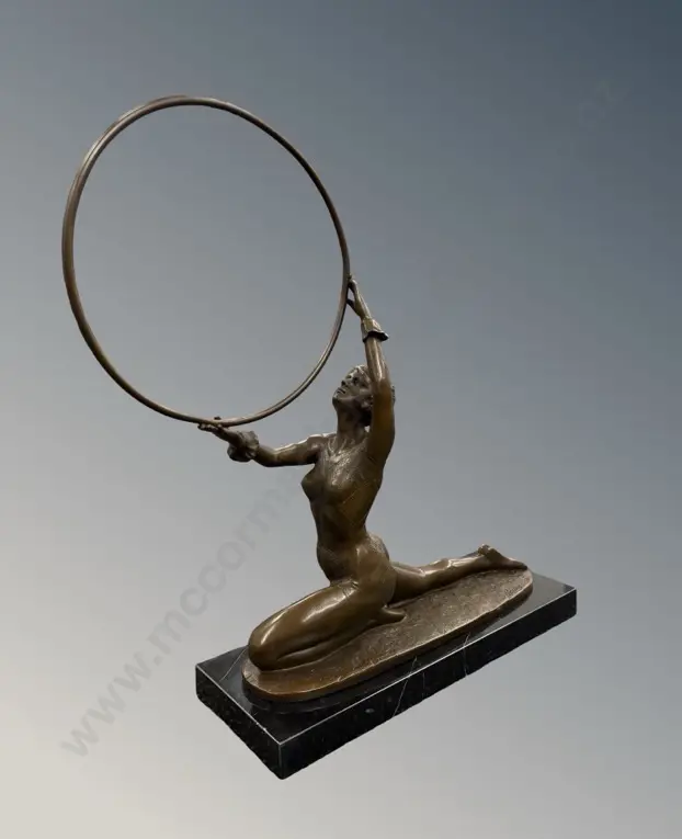 Bronze Figurine with Hoop on Marble Base, after S Preiss, H43xL31.5xW11cm Image 1++