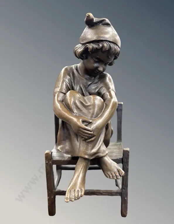 Bronze Figurine Seated  on Chair, H16cm Image 1++