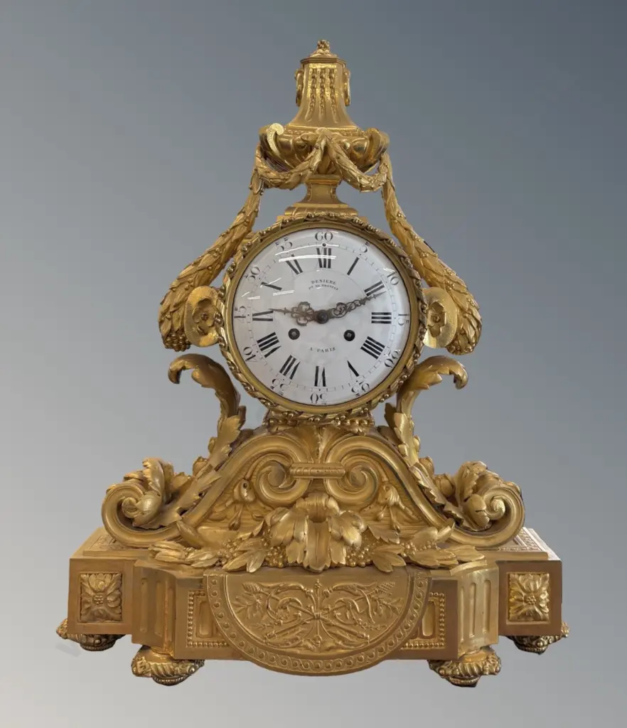 Bronze 19thC French Ormolu Neoclassical Style Mantle Clock signed on Face, Deniere, Paris, H53xL39cm Image 1++