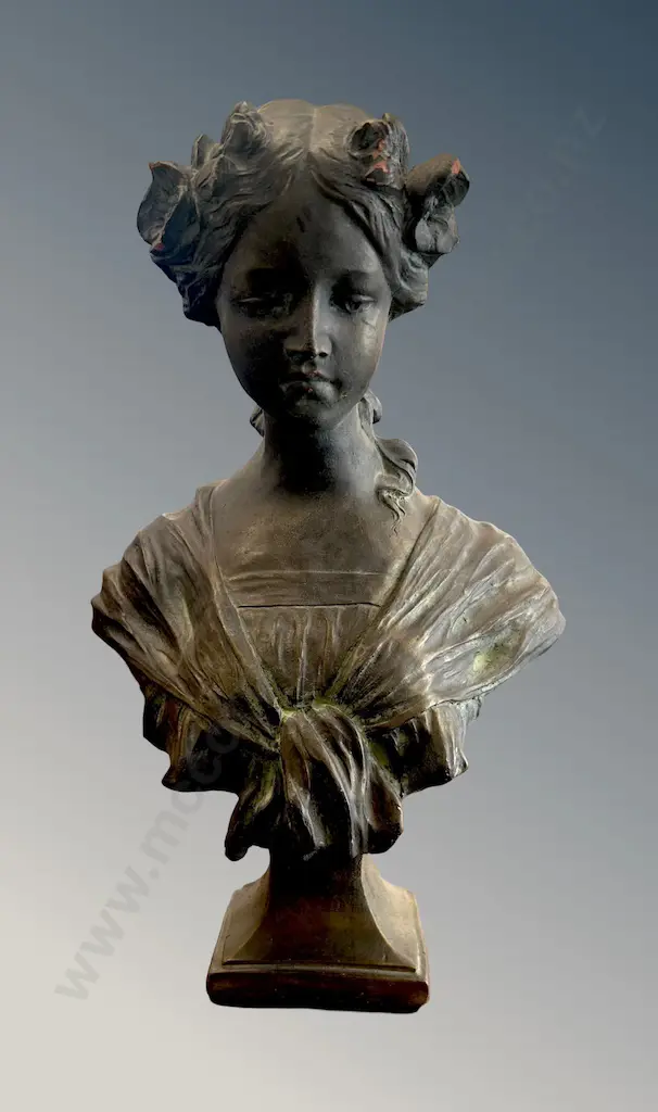 Bronzed Pottery Bust of a Lady H48cm Image 1++