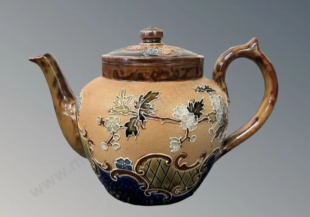 Doulton Lambeth Slaters Patent Teapot with Floral Decoration, H13cm Image 1++