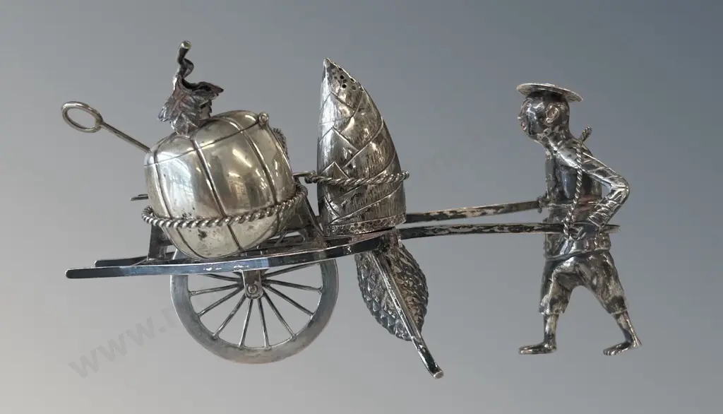 Chinese Sterling Silver Rickshaw Cruet Set TW169gms Image 1++
