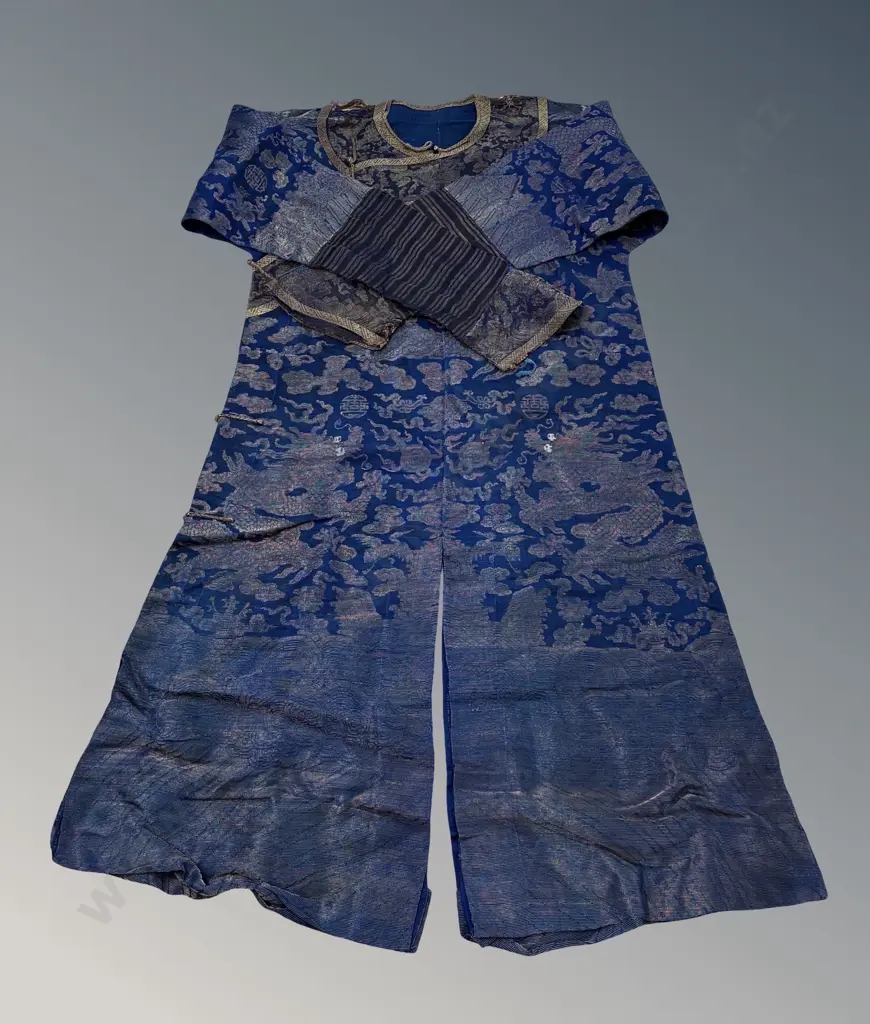 Chinese Antique Dragon Robe, Blue Ground Gauze, Late Qing Dynasty, L92.5xW48x17cm, April '26 Valuation $3-4500 Image 1++