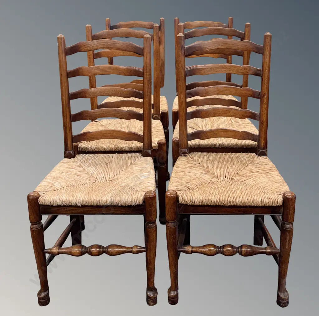 Set of Six Rush Seated Ladderback Chairs Image 1++