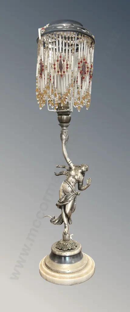 Art Nouveau Table Lamp with Beaded Shade H60cm Image 1++