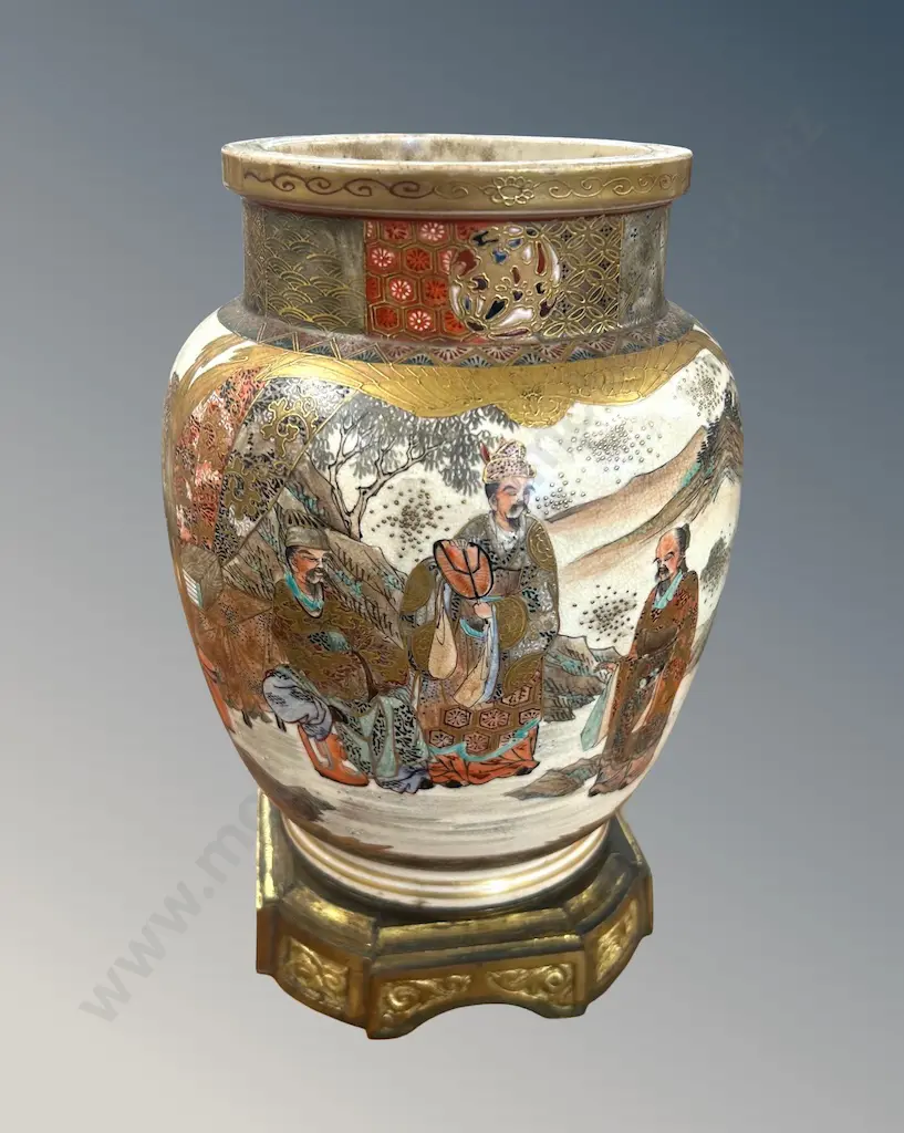 Satsuma Vase depicting Figures on Gilded Metal Base, H230xD15cm Image 1++