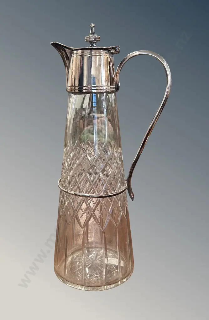 Cut Glass and Silver Mounted Claret Jug, H27cm Image 1++