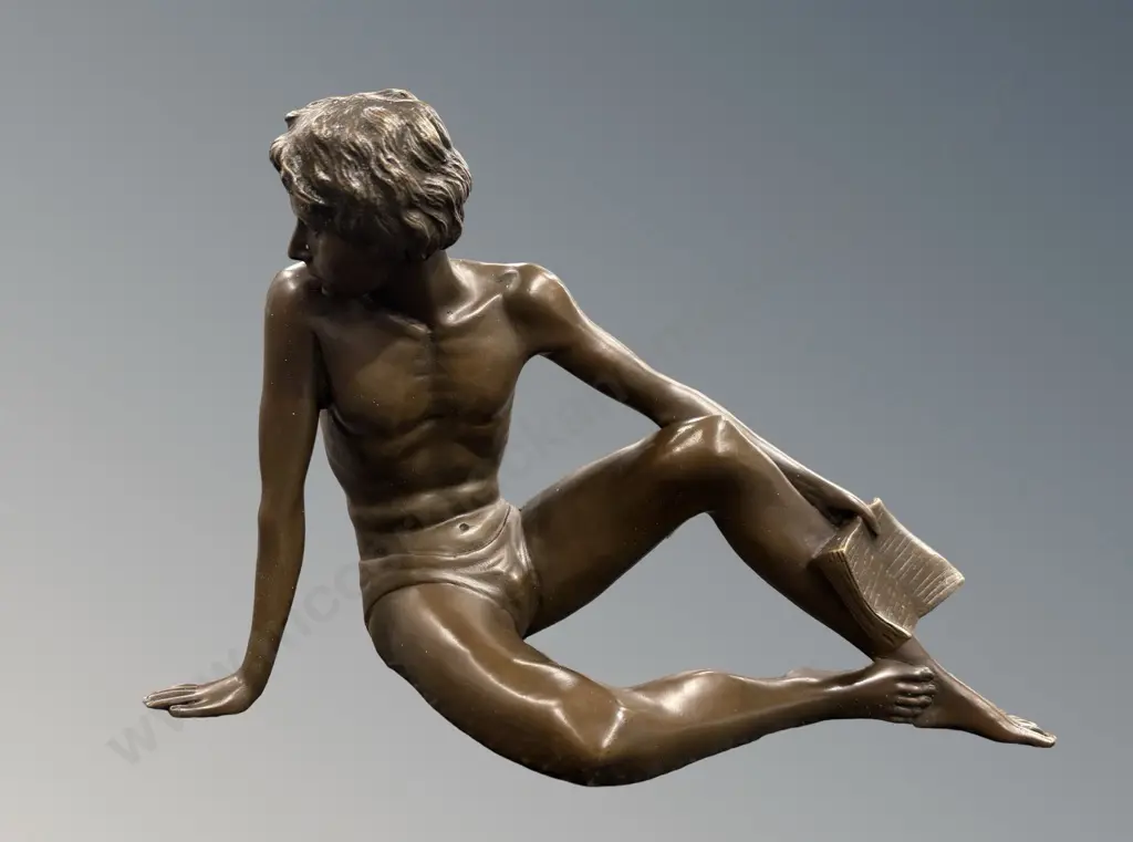 Bronze Figurine Sitting with Book, H18xL30cm Image 1++