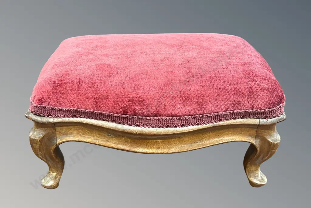 Mahogany and Velvet Upholstered Footstool H16xL32cm Image 1++