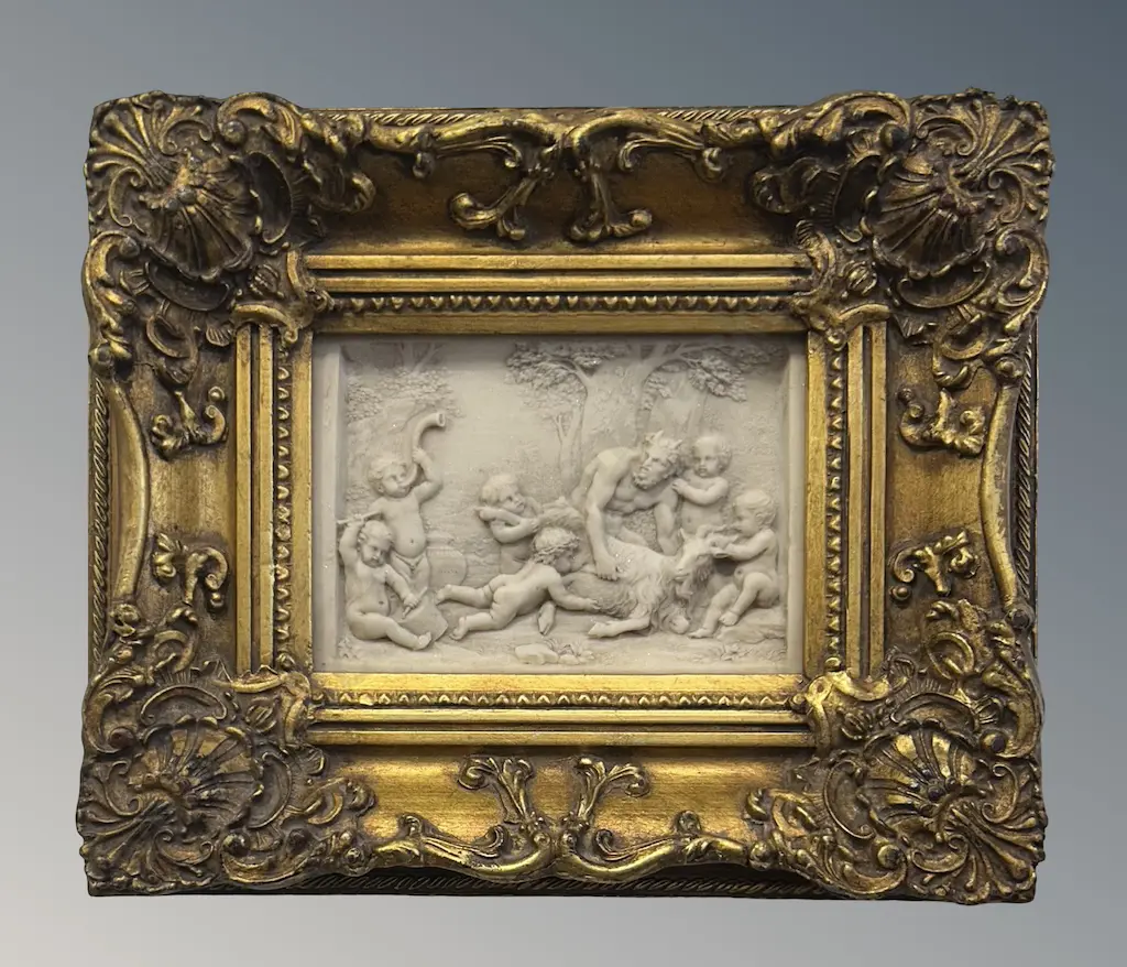 Ornate Gilt Framed Repousse Plaque with Cherubs 110x160mm Image 1++