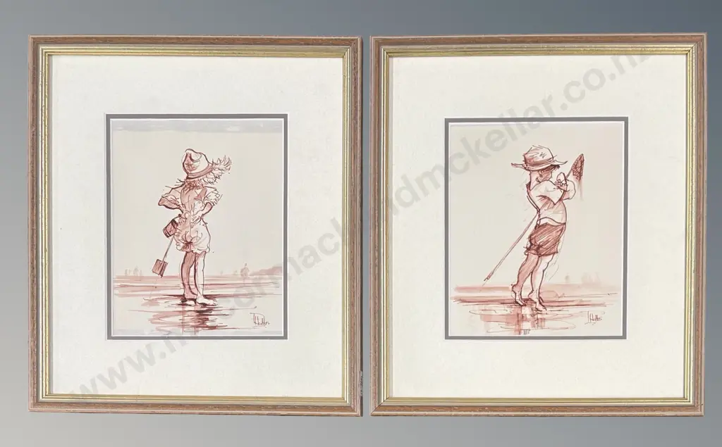 P Hobbs - Children at the Beach (2), pen and wash on paper, 170x140mm Image 1++