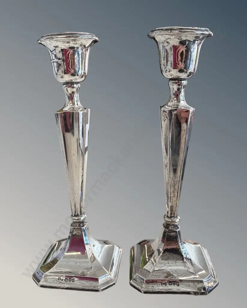 Pair of Sterling Silver Candlesticks with Weighted Bases, H20cm, TW366gms Image 1++