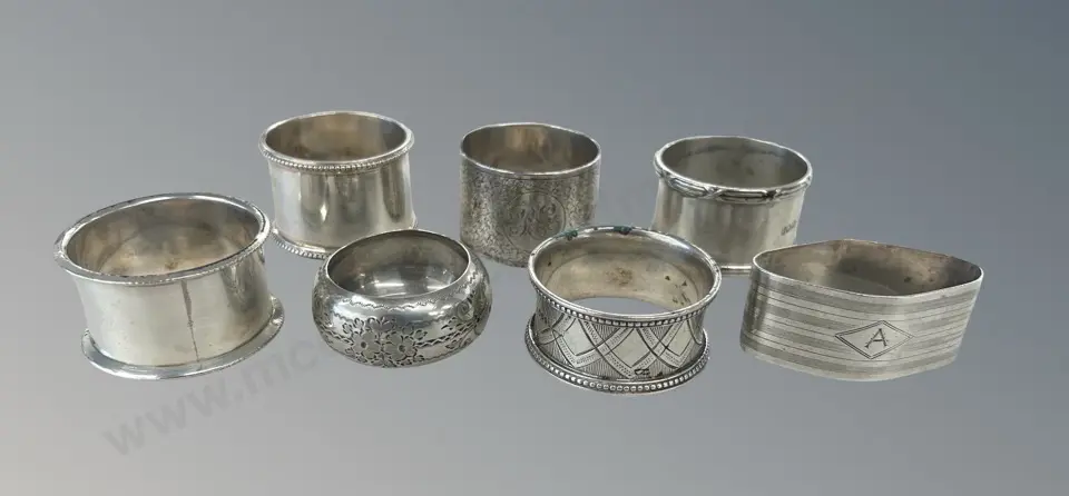 Seven Sterling Silver Serviette Rings TW228gms Image 1++