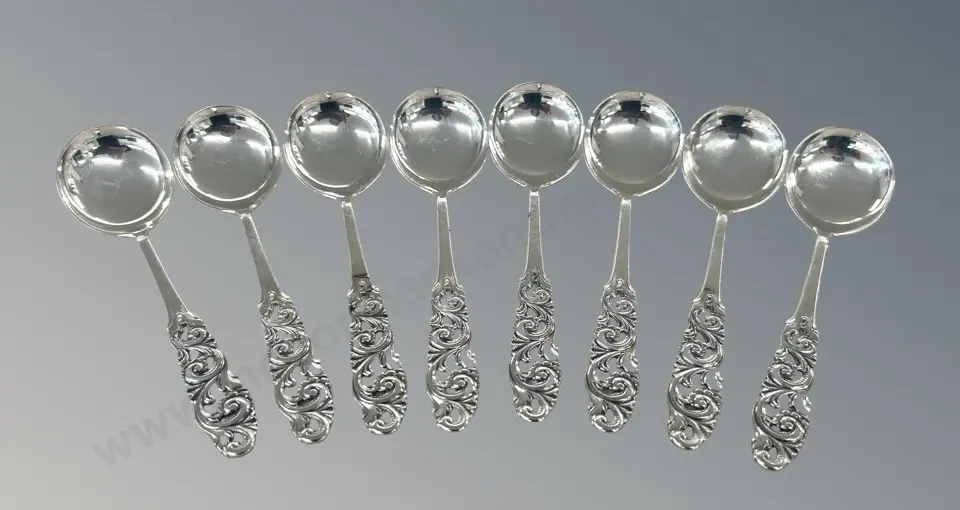 Set of Eight .830 Silver Teaspoons TW139gms Image 1++