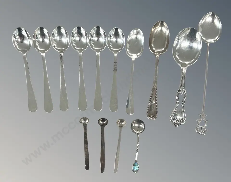 Collection of Sterling Silver Teaspoons, Mustard Spoons etc TW118gms Image 1++