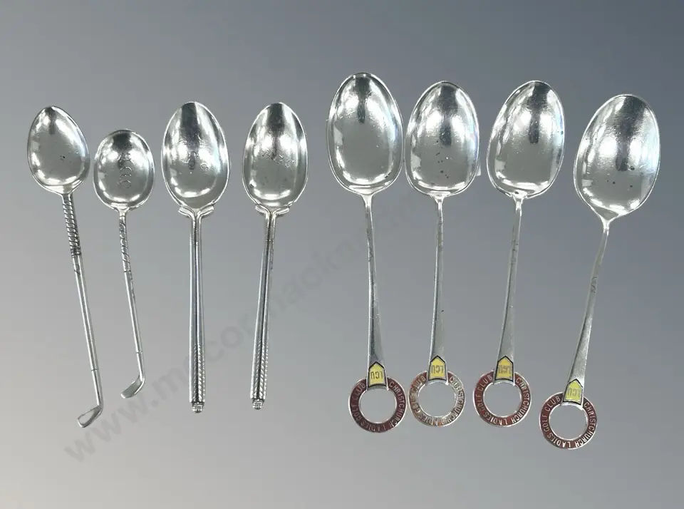 Eight Sterling Silver Novelty Golf Teaspoons TW92gms Image 1++