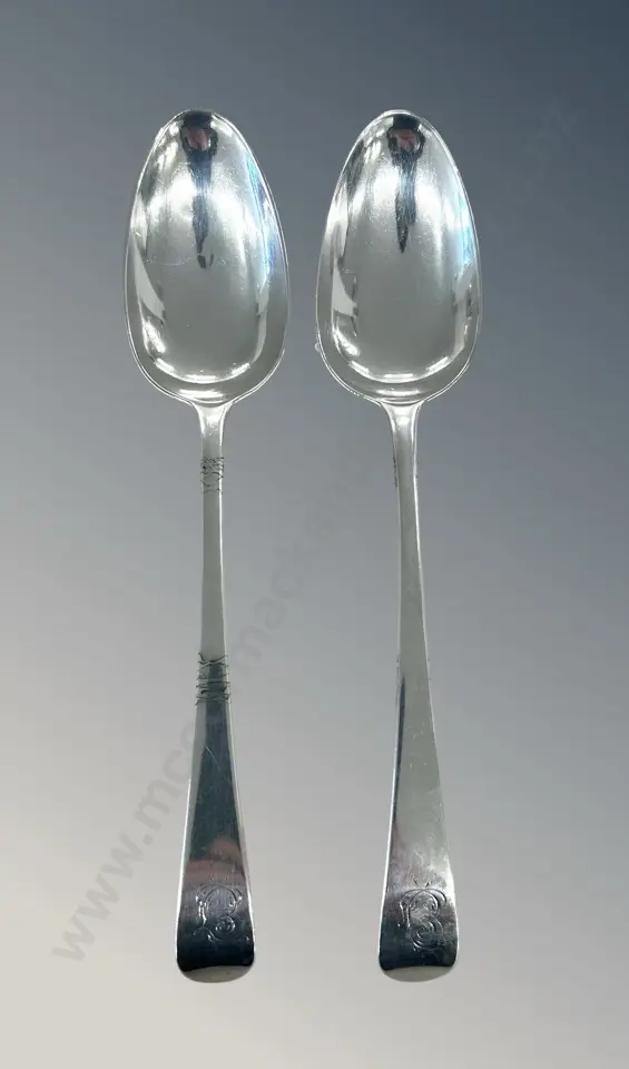 Two Sterling Silver Serving Spoons TW121gms Image 1++