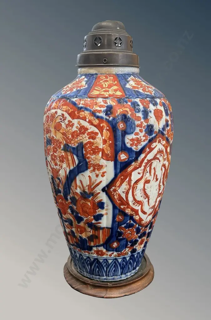 Imari Lamp Base on Wooden Base, H43cm Image 1++