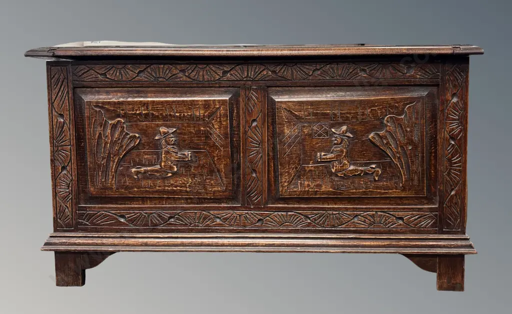 Oak Two Panel Carved Coffer H51xL91xD45cm Image 1++