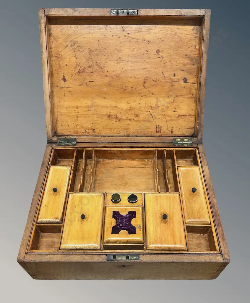 Victorian Satinwood Inlaid Sewing Box with Fitted Interior H12xL32xD25cm Image 1++