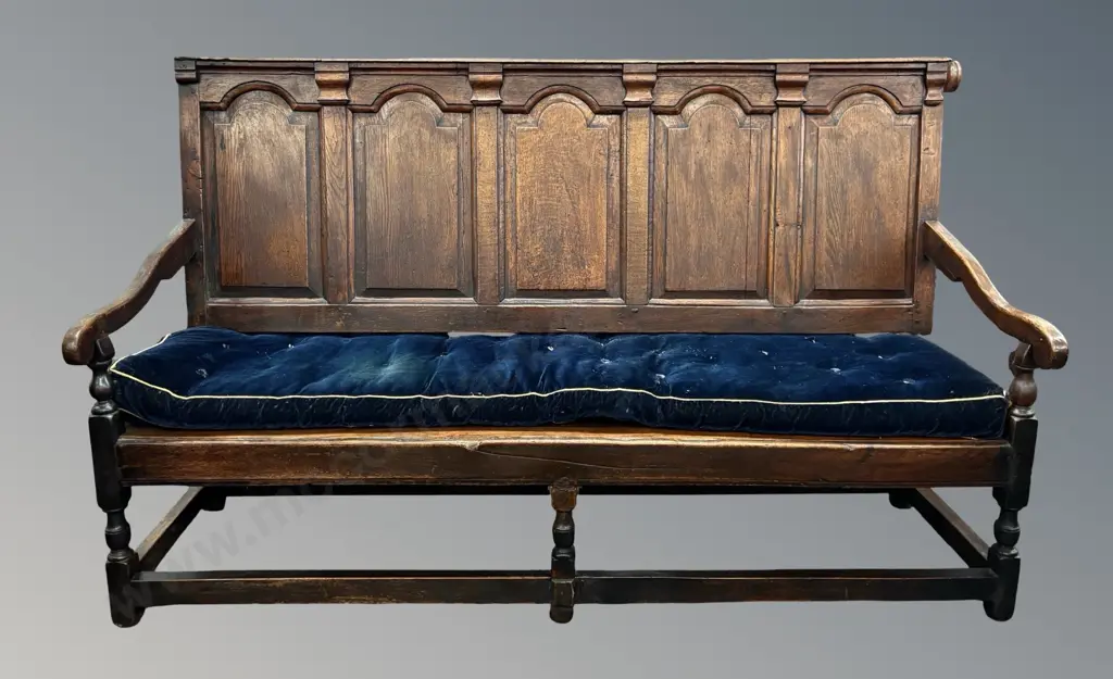 Oak Georgian Panel Backed Settle L182cm Image 1++
