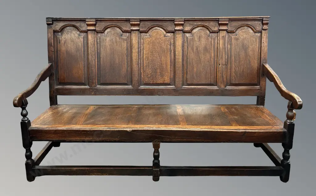 Oak Georgian Panel Backed Settle L182cm Image 1++