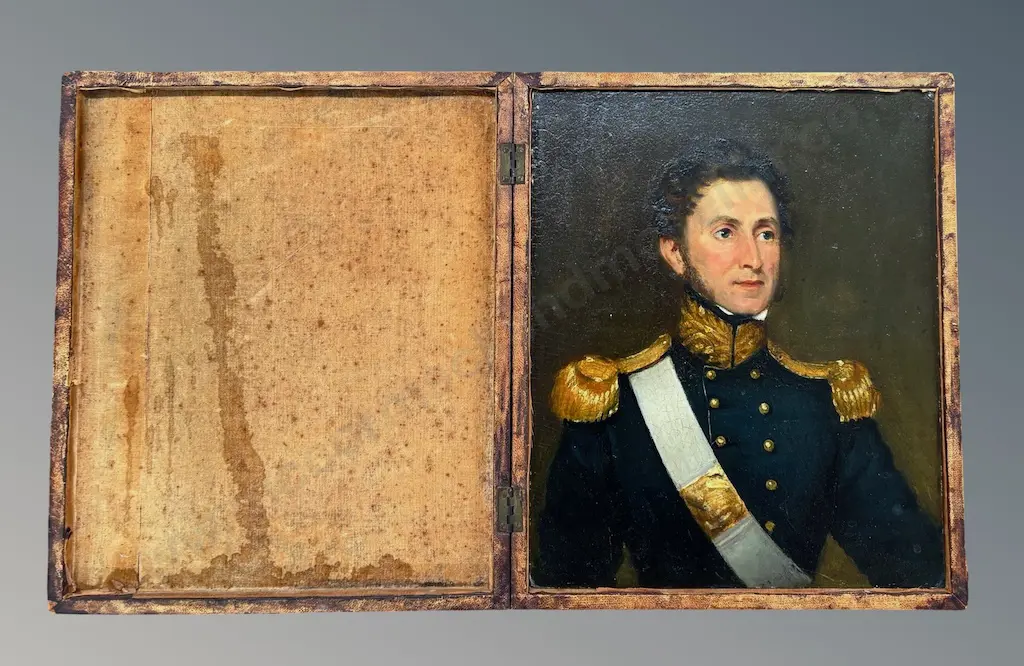 Cased Portrait - Major Baldchild, Royal Maritime Artillery, oil on board, prepared by Rowney & Forster, 300x250mm Image 1++