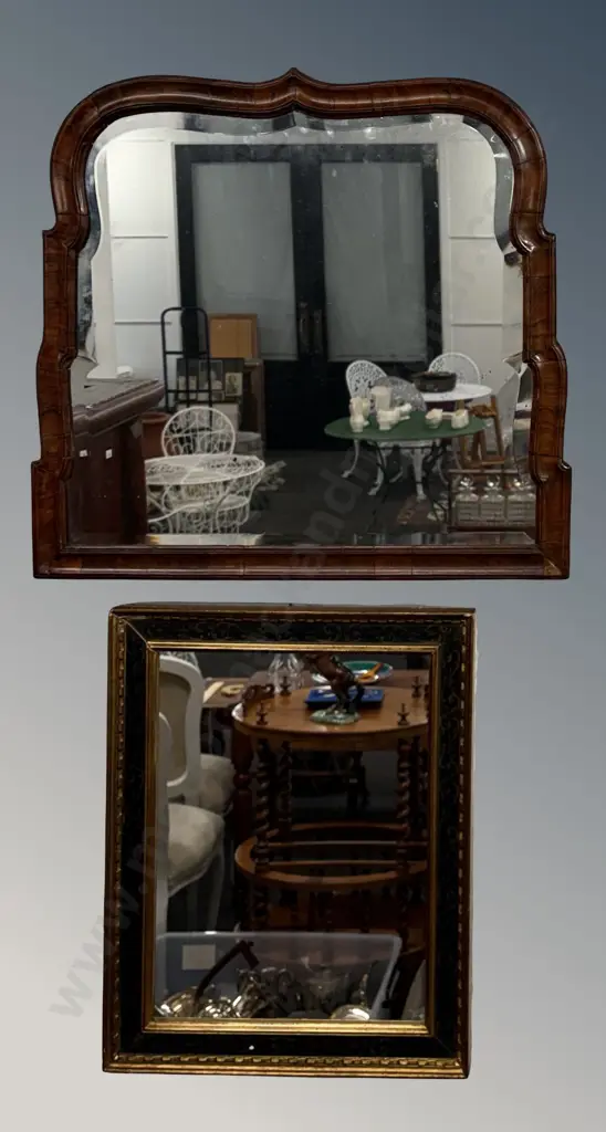 Mahogany Bevelled Edged Wall Mirror 54x58cm and Gilt and Ebony Wall Mirror, 49x39cm (AF) Image 1++