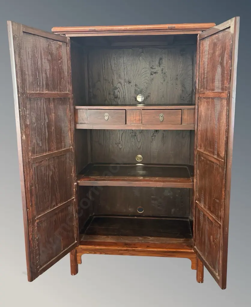 Chinese Elm Blanket Cabinet c.1870 with Metal Fixtures H185xW101xD56cm Image 1++