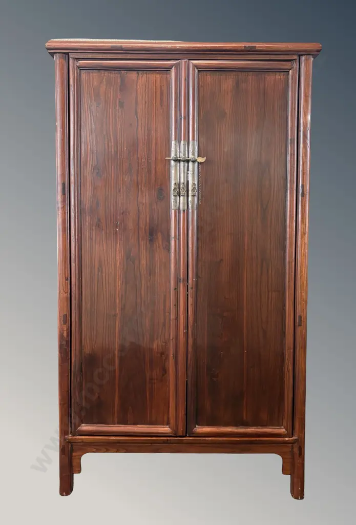 Chinese Elm Blanket Cabinet c.1870 with Metal Fixtures H185xW101xD56cm Image 1++