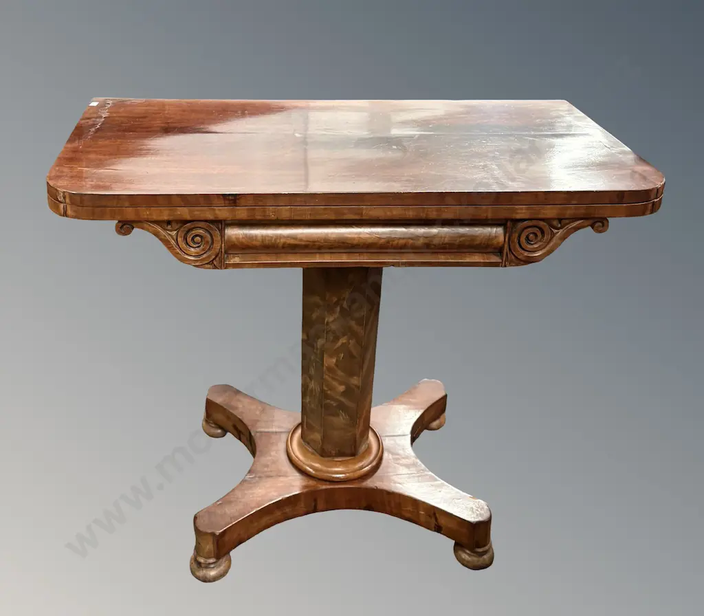 Flame Mahogany Games Table on Four Point Hexagonal Centre Pedestal Base H73xL91xD45cm Image 1++