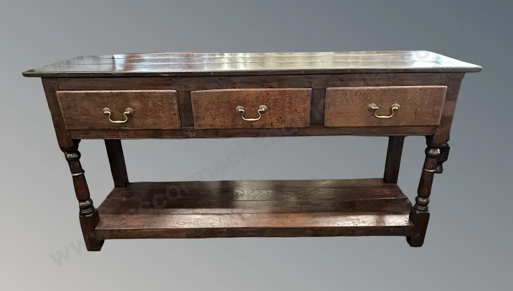 Oak 3 Drawer Dresser Base, H77xL152xD40cm Image 1++