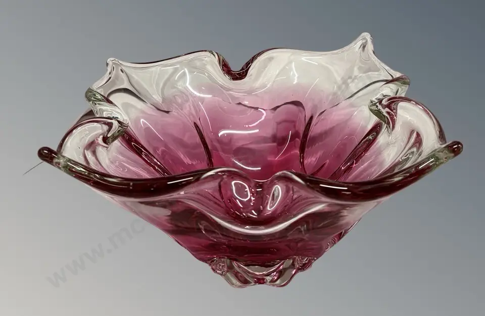 Murano Pink and Clear Glass Flower Shaped Bowl D31cm Image 1++