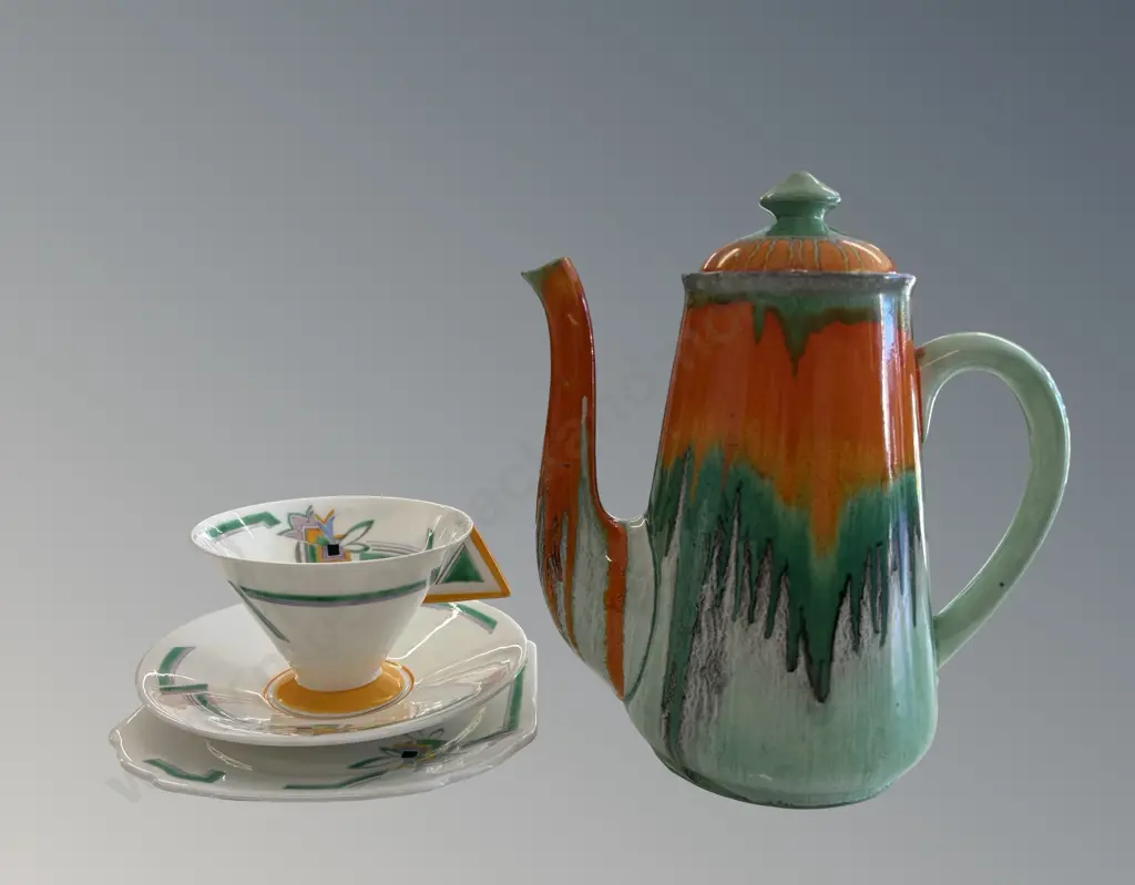 Shelley Harmony Ware Coffee Pot H20cm and Art Deco Shelley Trio Image 1++