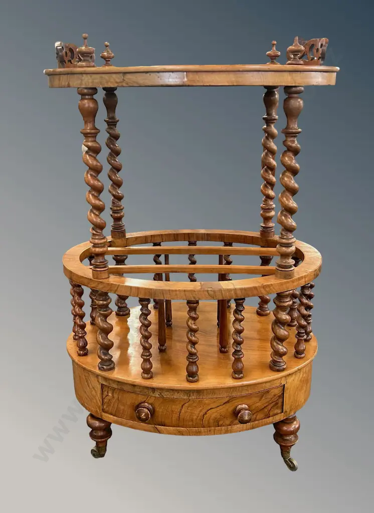 Victorian Walnut Canterbury with Floral Scroll Mounts and Barley Twist Supports, L61xH94xW42cm Image 1++