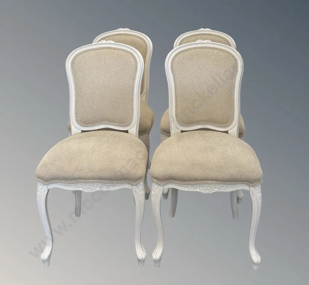 Set of Four White Wash Upholstered Dining Chairs Image 1++