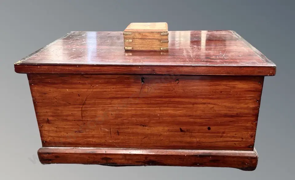 Mahogany Chest with Metal Handles, AF Corner & Small Teak & Brass Box H33xL65xD39.5cm, H6.5xW13xD13cm Image 1++