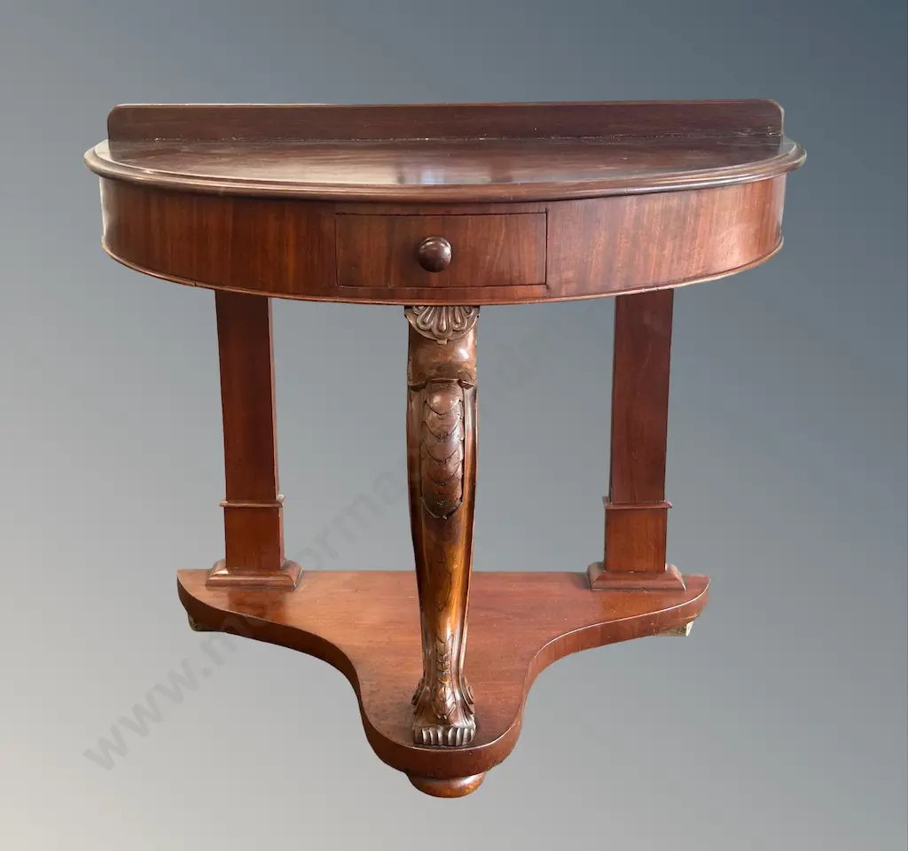 Mahogany Half Round Hall Table with Single Drawer H70xL90xD46cm Image 1++