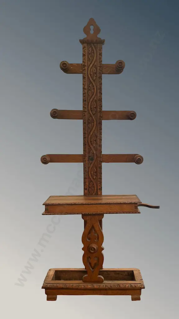 Oak Arts and Crafts Six Branch Hat,Coat and Umbrella Stand H195xW74cm Image 1++