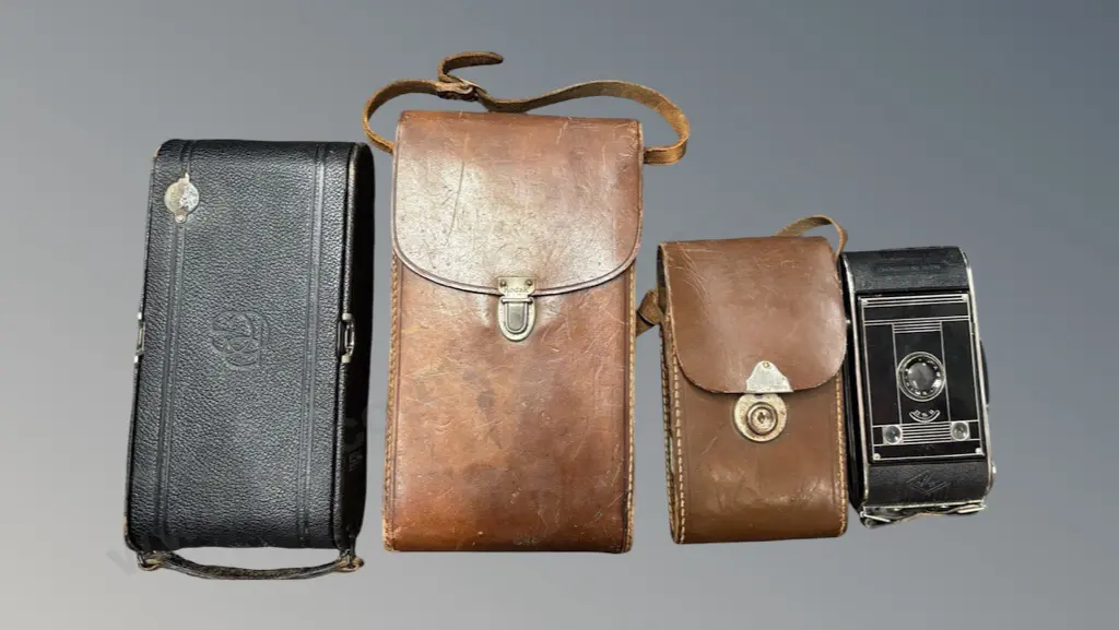 German Folding CP Goerz Roll-Tenax Camera and Agfa Billy Clack Folding Camera in Leather Cases Image 1++